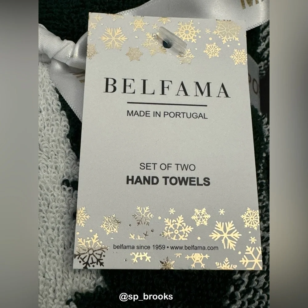 🎁BELFAMA Hand Towel Set - Holiday Green with White Christmas Trees